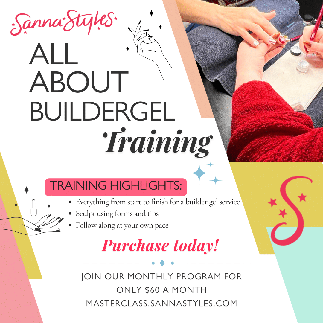 Builder Gel training. Image top left performing a builder gel service.